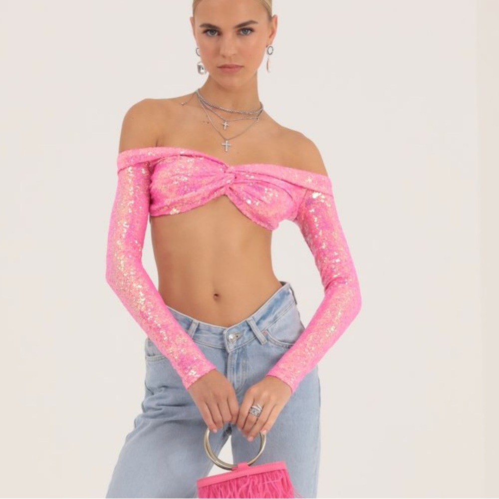 LUCY IN THE SKY Pink Sequence Top